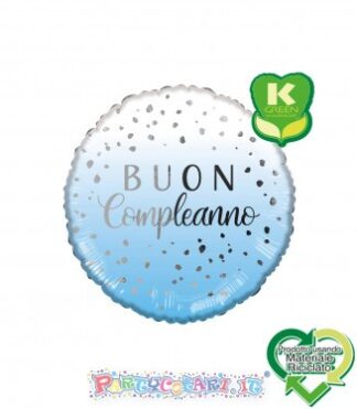 18" BUON COMPLEANNO CELESTE CON POIS TONDO K-GREEN